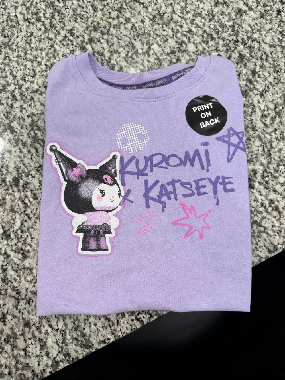 KATSEYE X KUROMI Short Sleeve Front and Back Graphic T Shirt Purple SIZE Small